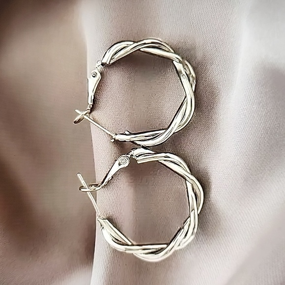 Silver Twisted Circle Earrings - Picture 2 of 5